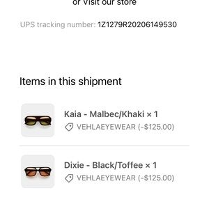 VEHLA Kaia Malbec Khaki and Dixie Black Toffee Sunglasses. Both pairs for $200.